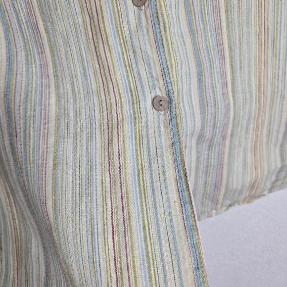 J. Jill 100% Linen Top 3X Green Multi Pin Stripe Button Front Boxy Coastal - Picture 6 of 13